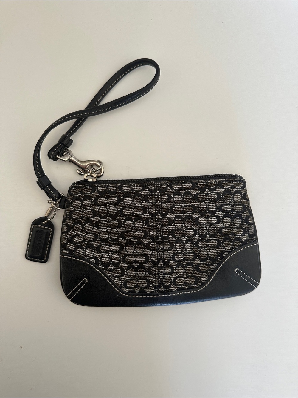 Coach Black and Gray Signature Canvas Wristlet Pouch